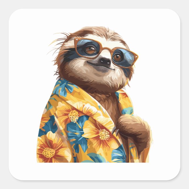 Sloth hawaiian with sunglasses square sticker (Front)