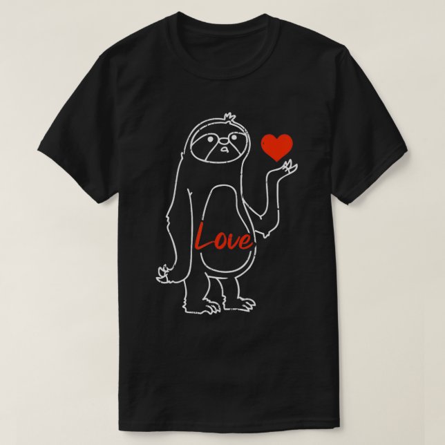 Sloth Heart Line Art Valentines Day Cute Animal Lo T-Shirt (Design Front)