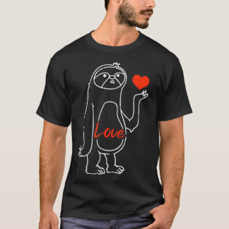 Sloth Heart Line Art Valentines Day Cute Animal Lo T-Shirt