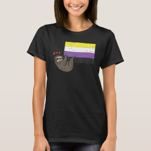 Sloth Hearts Hanging Nonbinary Flag Cute Enby Nb P T-Shirt