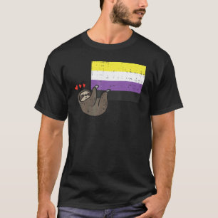 Sloth Hearts Hanging Nonbinary Flag Cute Enby Nb P T-Shirt
