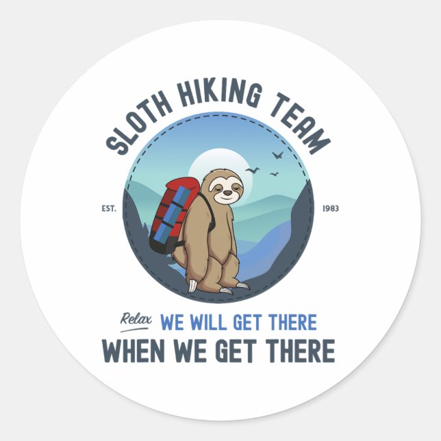 Sloth Hiking  Classic Round Sticker (Front)