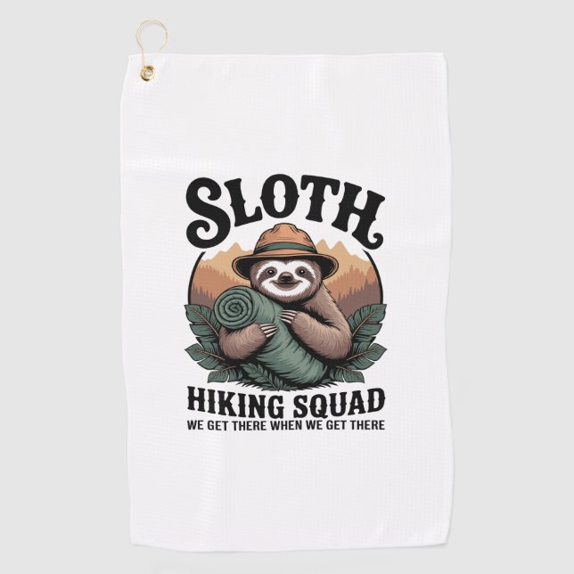 Sloth Hiking Squad Funny Camping Golf Towel (Front)