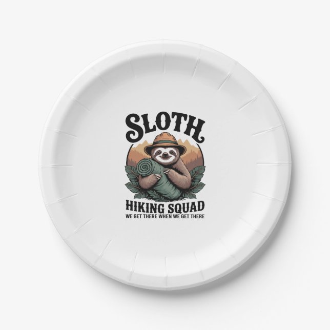 Sloth Hiking Squad Funny Camping Paper Plate (Front)