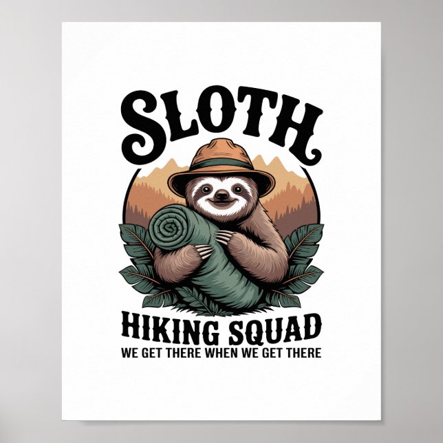 Sloth Hiking Squad Funny Camping Poster (Front)