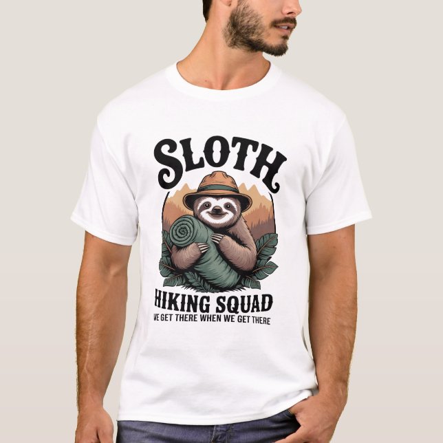 Sloth Hiking Squad Funny Camping T-Shirt (Front)