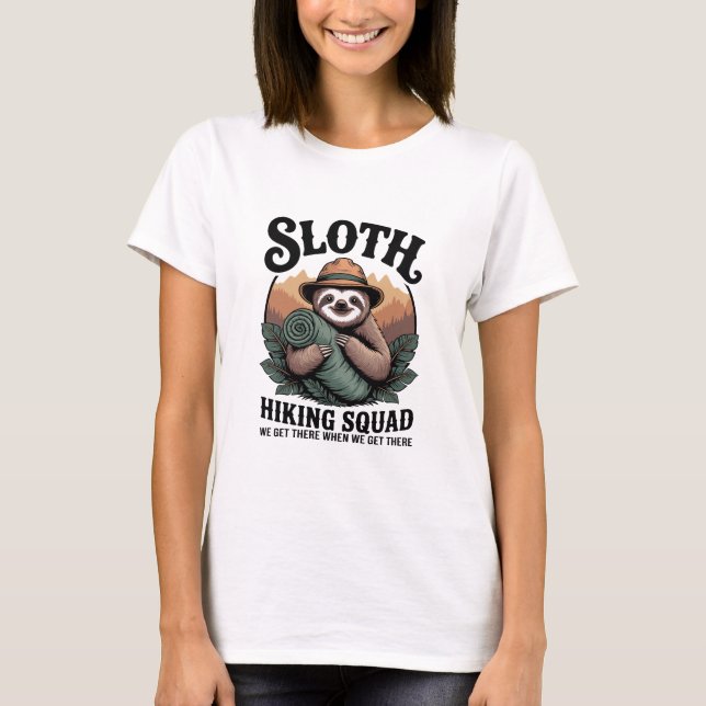Sloth Hiking Squad Funny Camping T-Shirt (Front)