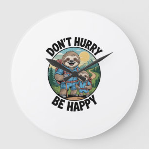 Sloth Hiking Team Don't Hurry Be Happy Enjoy the J Large Clock