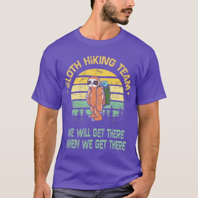 Sloth Hiking Team Hiker Camper Funny Retro T-Shirt (Front)