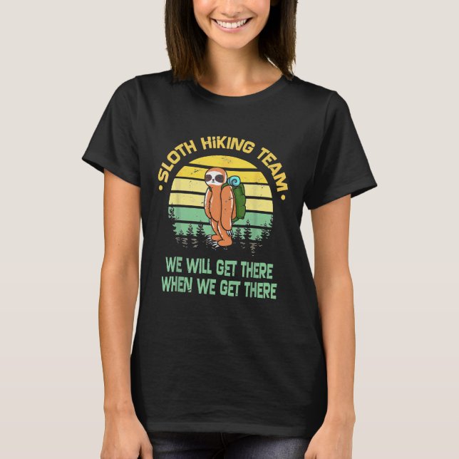 Sloth Hiking Team Hiker Camper Funny Retro Tee (Front)