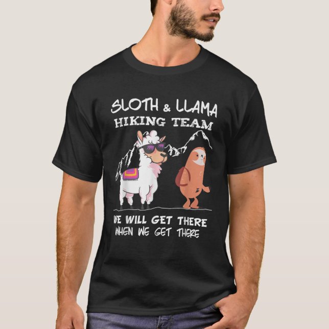 Sloth Hiking Team Sloth Llama Hiking Mountaineerin T-Shirt (Front)