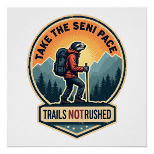 Sloth Hiking Vintage Shirt Funny Slow Trail Design Poster