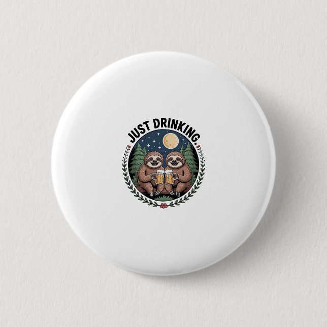 Sloth Hiking with Drinking Team 6 Cm Round Badge (Front)