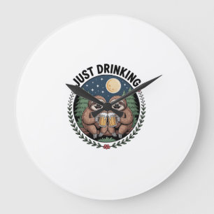 Sloth Hiking with Drinking Team Large Clock