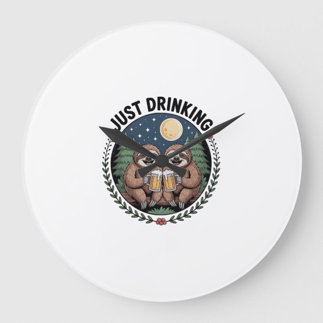 Sloth Hiking with Drinking Team Large Clock (Front)