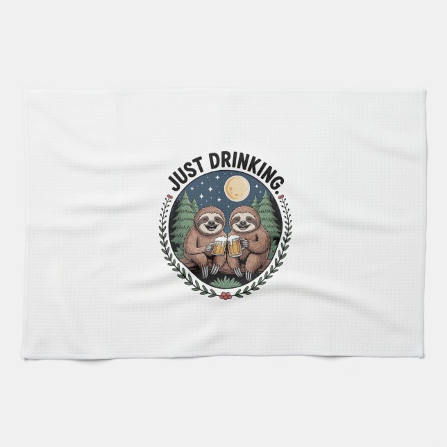 Sloth Hiking with Drinking Team Tea Towel (Horizontal)