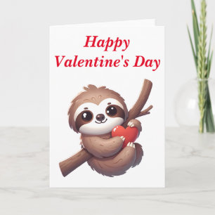 Sloth Holding a Heart Blank Valentine's Day Card