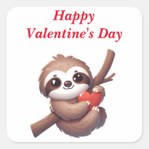 Sloth Holding a Heart Blank Valentine's Day  Square Sticker