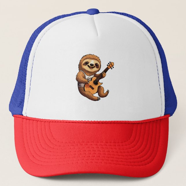 Sloth Holding Guitar Santa Hat (Front)