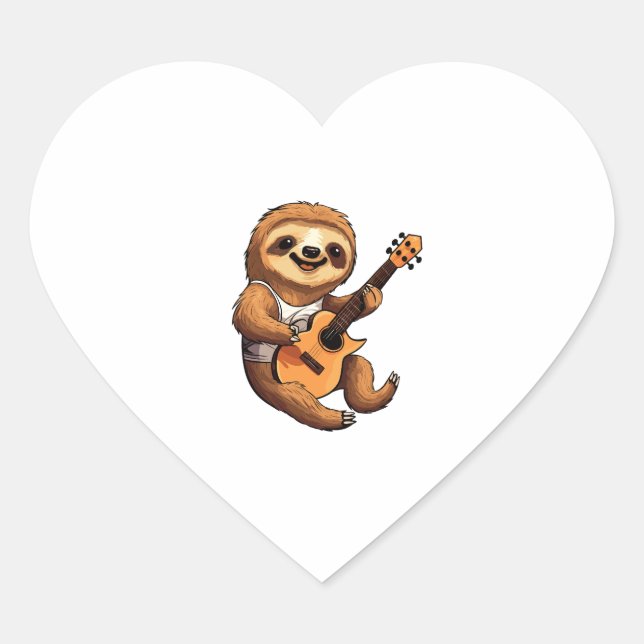 Sloth Holding Guitar Santa Hat Heart Sticker (Front)