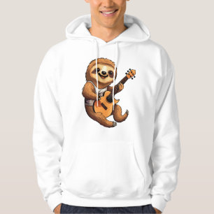 Sloth Holding Guitar Santa Hat Hoodie