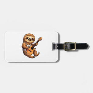 Sloth Holding Guitar Santa Hat Luggage Tag