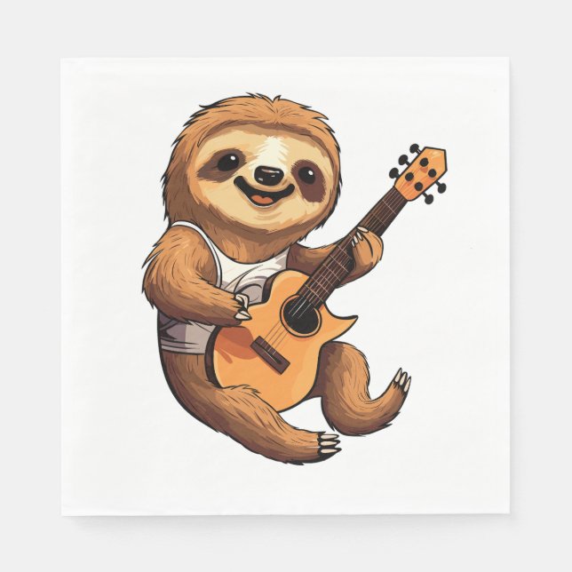 Sloth Holding Guitar Santa Hat Napkin (Front)