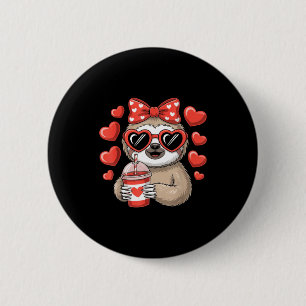 Sloth holding heart drinking coffee sloth 6 cm round badge