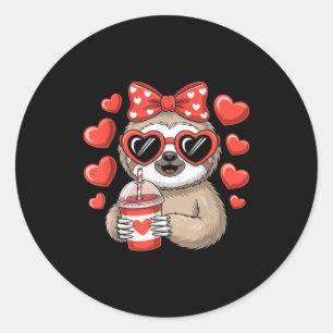 Sloth holding heart drinking coffee sloth classic round sticker