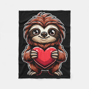 Sloth Holding Heart Valentine's Day Cute Valentine Fleece Blanket