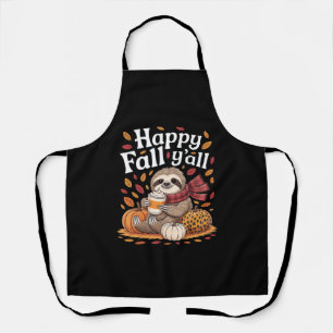 Sloth holding pumpkin spice happy Fall Yall autumn Apron