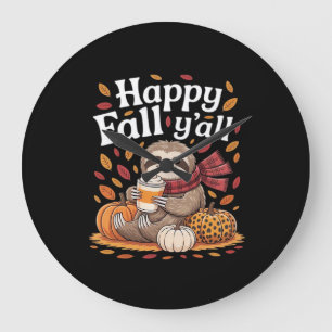 Sloth holding pumpkin spice happy Fall Yall autumn Large Clock