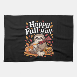 Sloth holding pumpkin spice happy Fall Yall autumn Tea Towel
