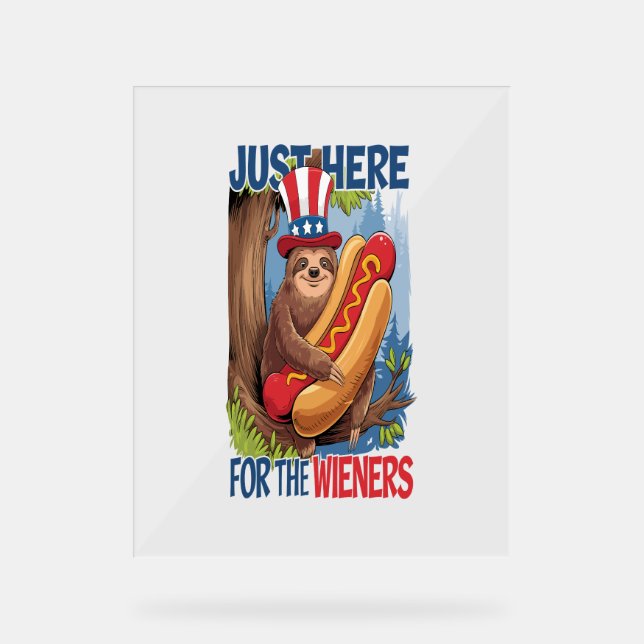 Sloth Hot Dog 4th of July BBQ Acrylic Sign (Front)