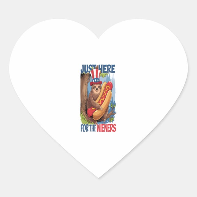 Sloth Hot Dog 4th of July BBQ Heart Sticker (Front)