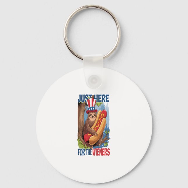 Sloth Hot Dog 4th of July BBQ Key Ring (Front)