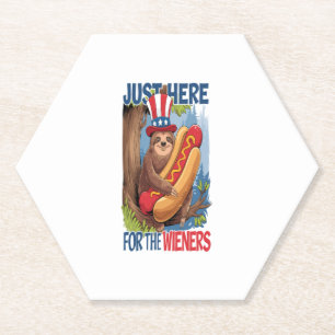 Sloth Hot Dog 4th of July BBQ Paper Coaster