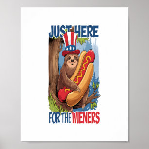 Sloth Hot Dog 4th of July BBQ Poster