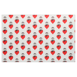 Sloth Hugging a Red Love Heart Fabric