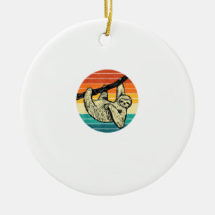 Sloth Hugging Branch - Retro Vintage Animal Lover Ceramic Ornament