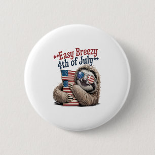 Sloth Hugging Flag 4th of July 6 Cm Round Badge