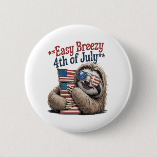 Sloth Hugging Flag 4th of July 6 Cm Round Badge