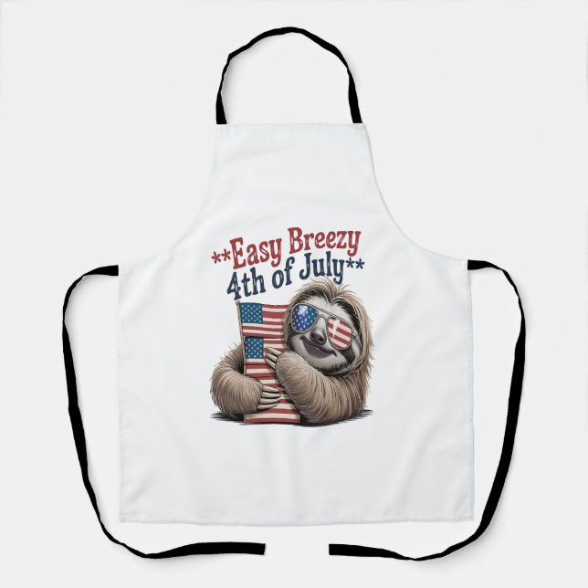 Sloth Hugging Flag 4th of July Apron (Front)