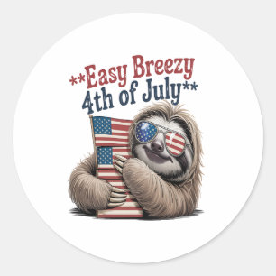 Sloth Hugging Flag 4th of July Classic Round Sticker