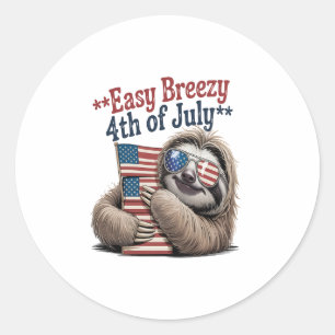Sloth Hugging Flag 4th of July Classic Round Sticker