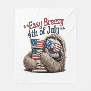 Sloth Hugging Flag 4th of July Fleece Blanket