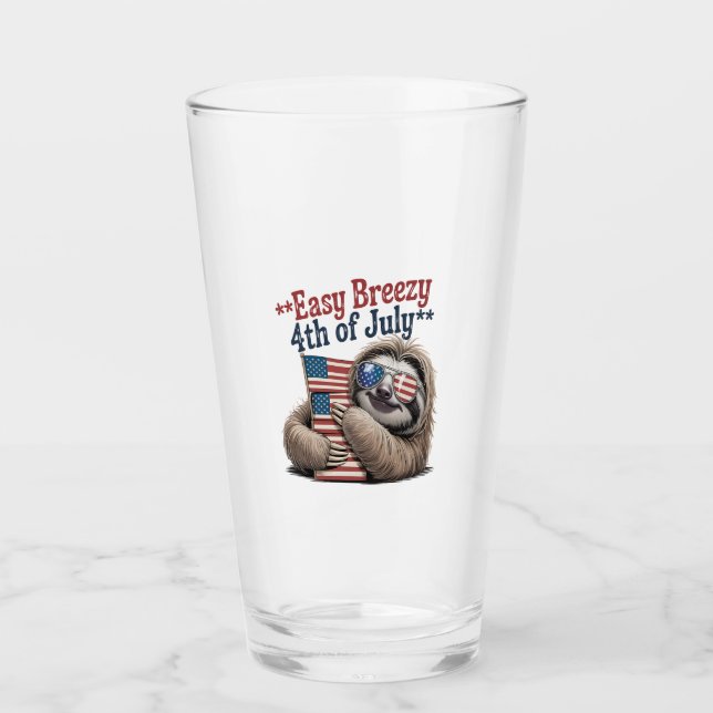 Sloth Hugging Flag 4th of July Glass (Front)