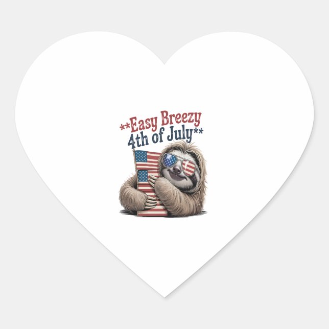 Sloth Hugging Flag 4th of July Heart Sticker (Front)