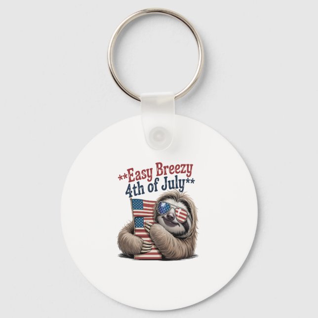 Sloth Hugging Flag 4th of July Key Ring (Front)