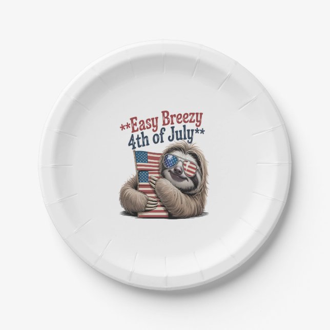 Sloth Hugging Flag 4th of July Paper Plate (Front)